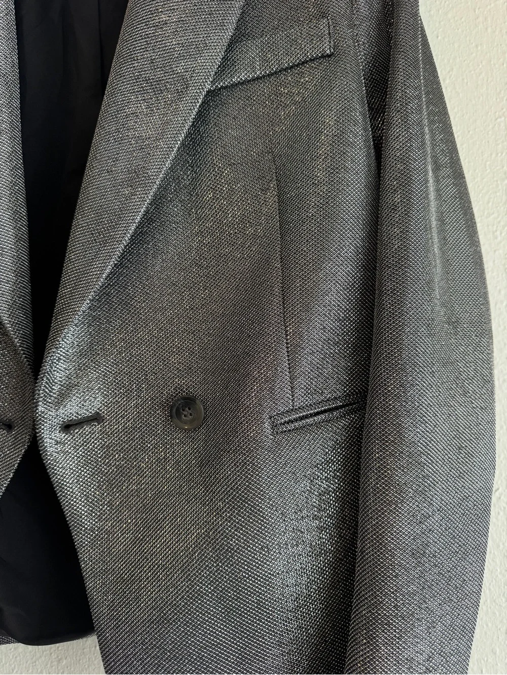 NWOT H&M Shiny Trinny Metallic Silver Black Double breasted Blazer Sz 8 Jacket
